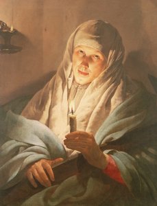 Een vrouw met een kaars en kruis